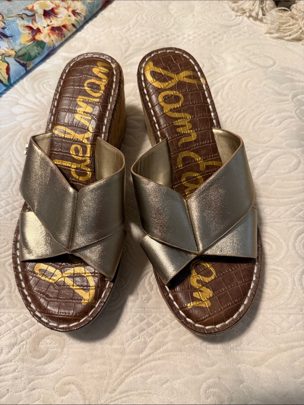 Sam Edelman Metallic Champagne Slip-On Sandals